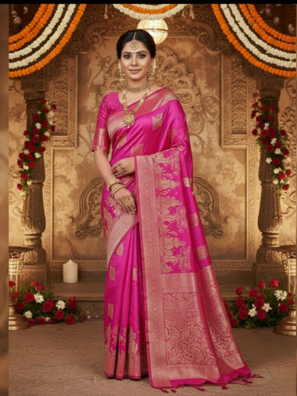 RANI PINK DOLA SILK SAREE WITH MEENA ZARI