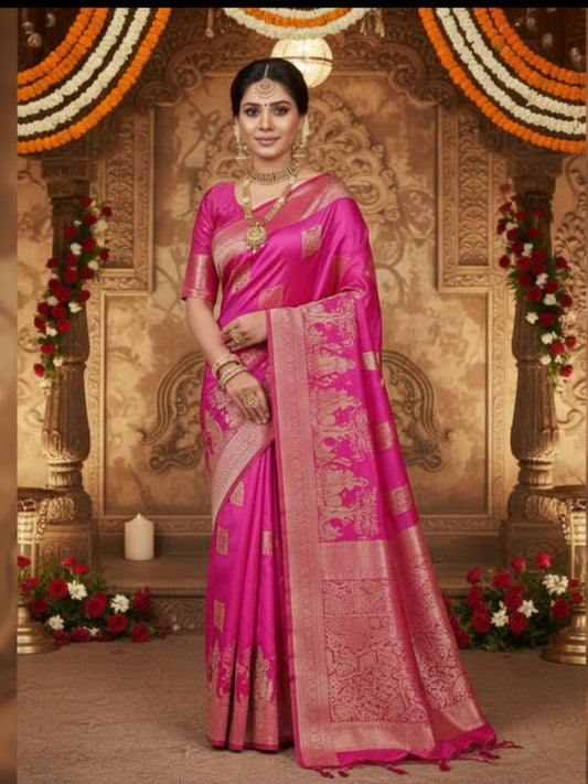 RANI PINK DOLA SILK SAREE WITH MEENA ZARI