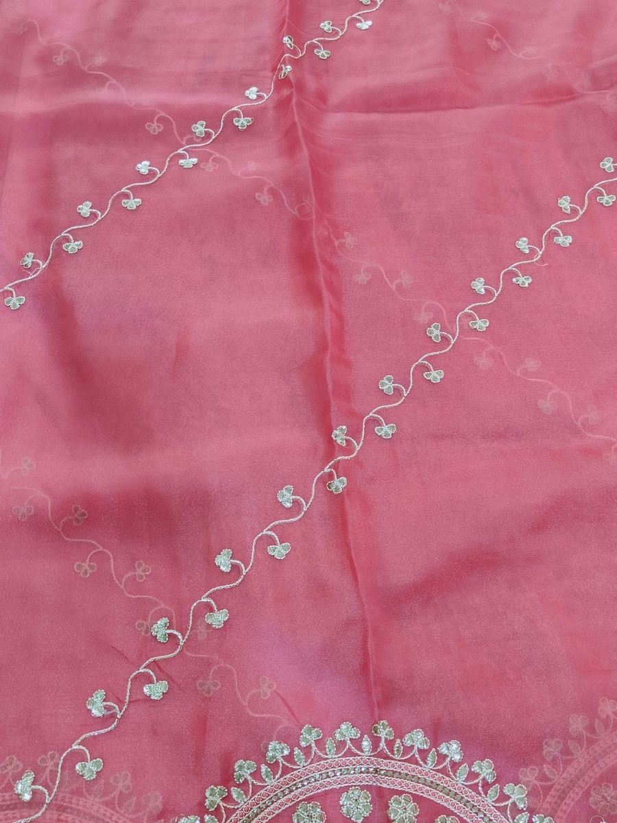 PINK TISSUE PITA WORK SAREE