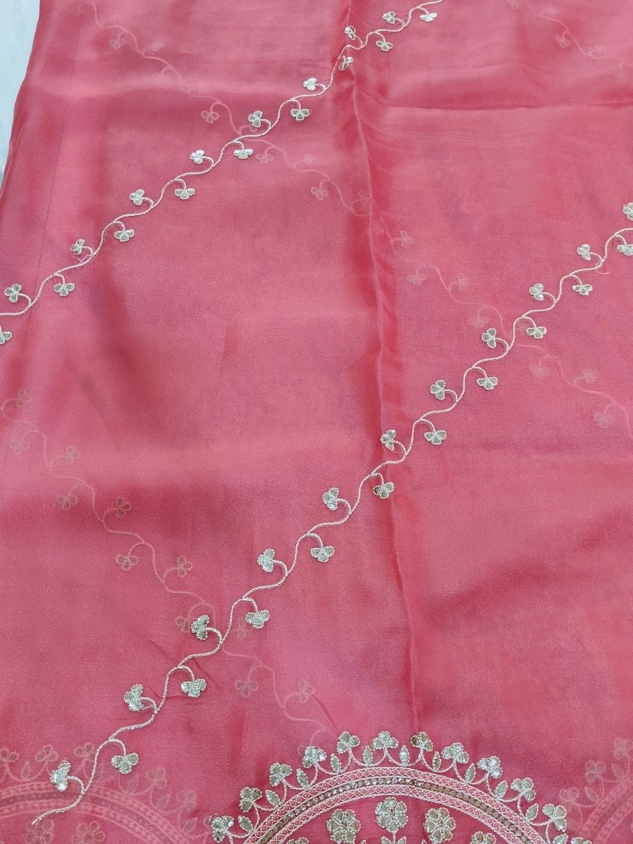 PINK TISSUE PITA WORK SAREE