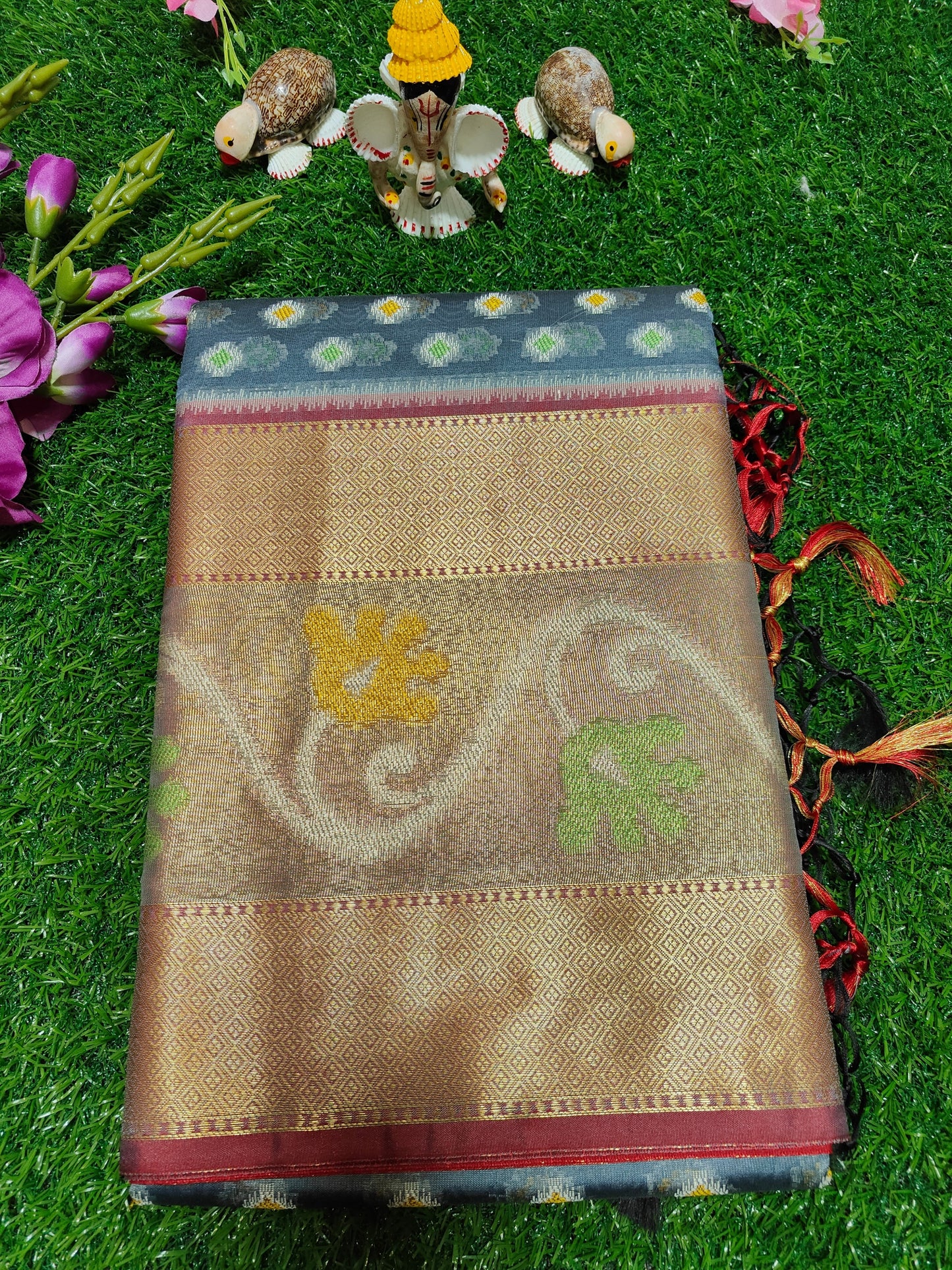 GREY COTTON SILK MEENA SAREE