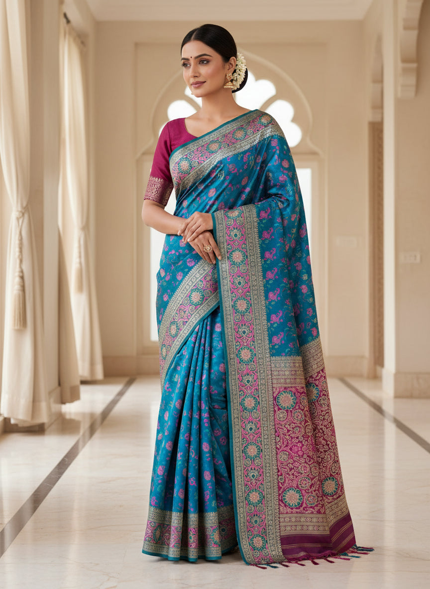 BLUE JAMAWAR SILK SAREE
