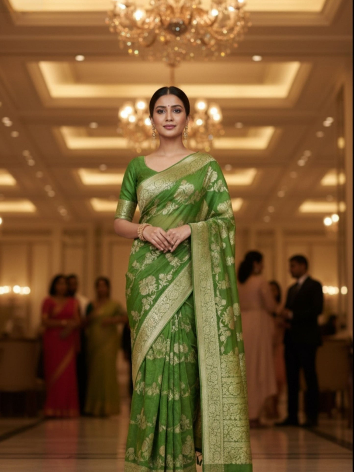 GREEN PURE GEORGETTE SAREE WITH ZARI JAAL