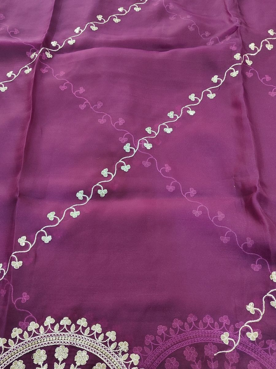 PURPLE TISSUE PITA WORK SAREE