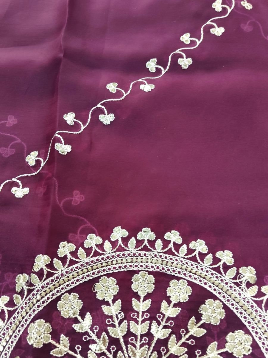 PURPLE TISSUE PITA WORK SAREE