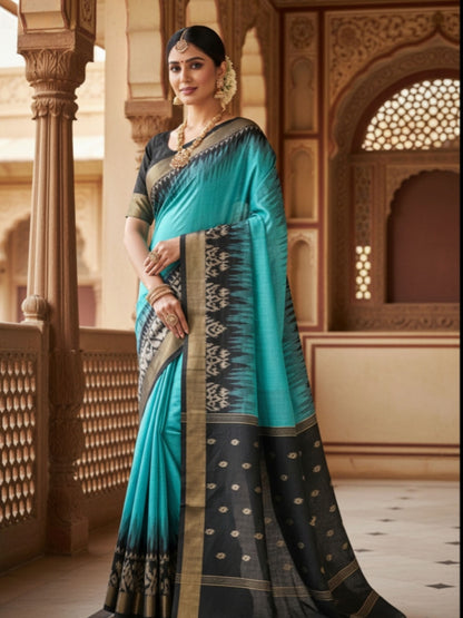 LINEN COTTON SAREE WITH GANGA JAMUNA BORDER