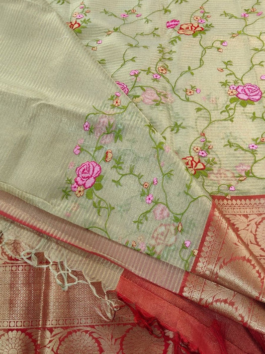 BEIGE KOTA SAREE WITH RED BORDER