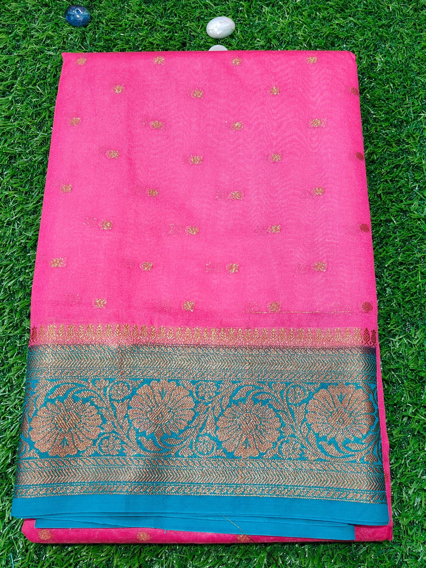 PINK SEMI GEORGETTE SAREE WITH COPPER ZARI