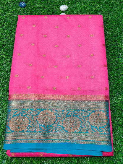 PINK SEMI GEORGETTE SAREE WITH COPPER ZARI