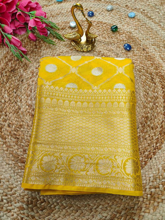 YELLOW SOFT SILK SAREE WITH ZARI WEAVEING