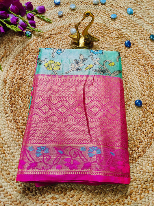 GREEN SOFT TISSUE SILK SAREE WITH MEENA