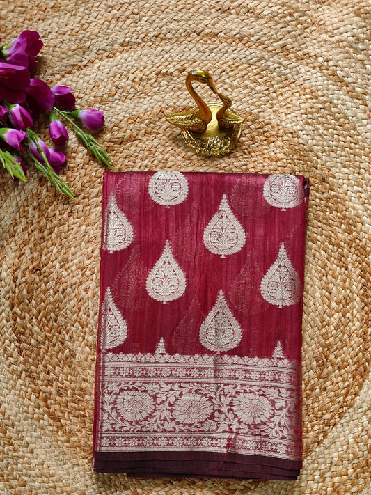 MAROON SEMI TUSSAR SILK SAREE