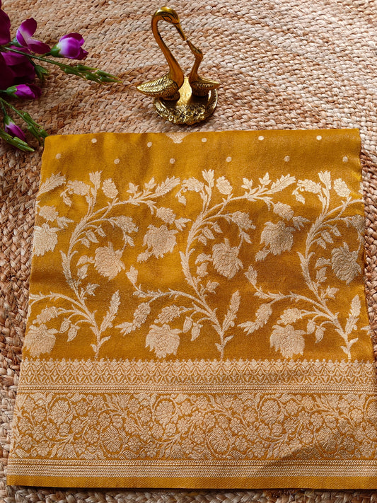 YELLOW TISSUE SILK WITH  FLOWER MOTIF