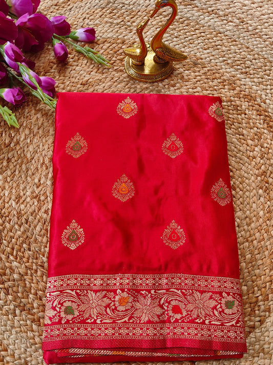 PEACH PINK GAJJI KATAN WITH PAAAN BUTTA