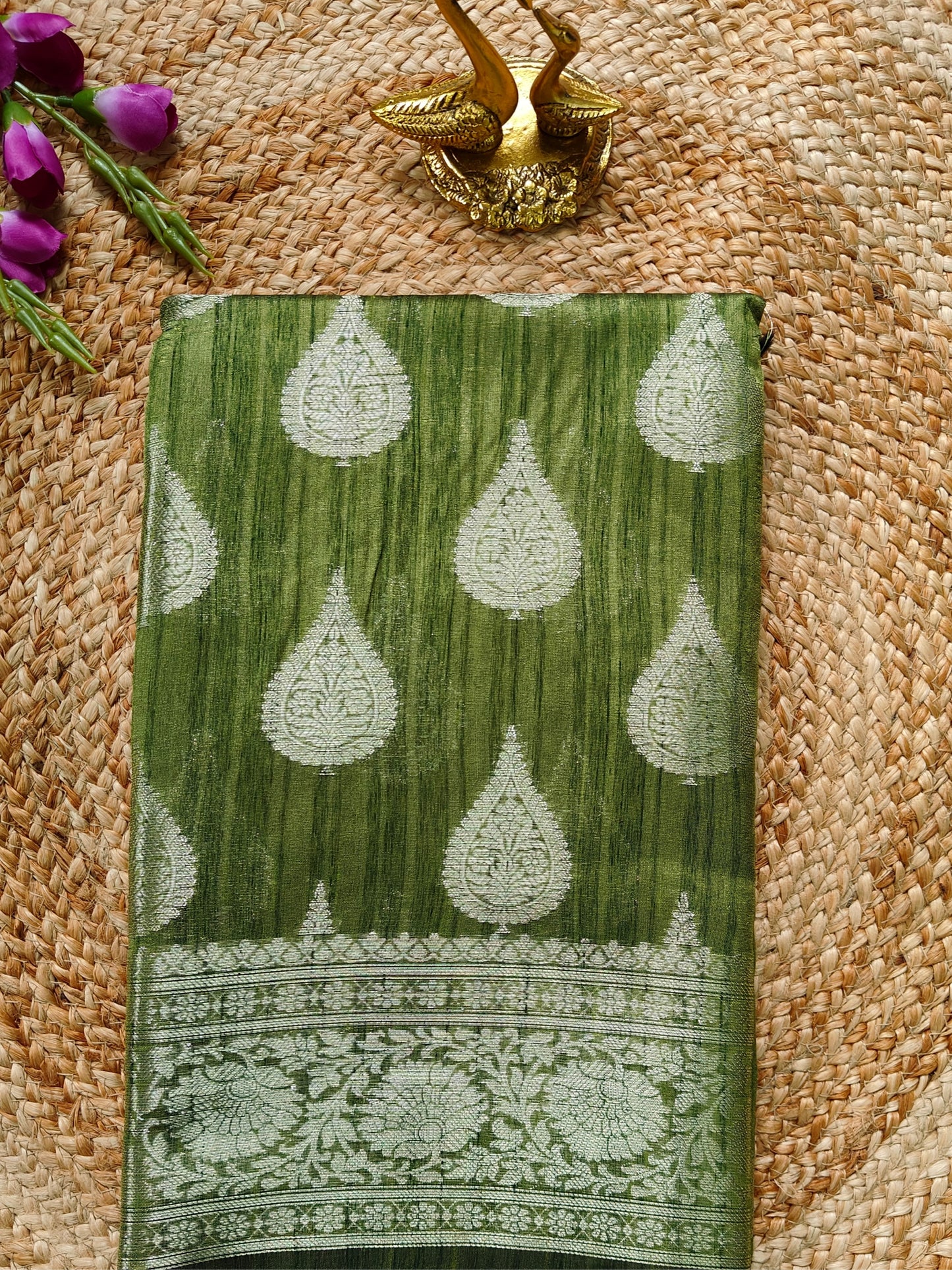 GREEN SEMI TUSSAR SILK SAREE
