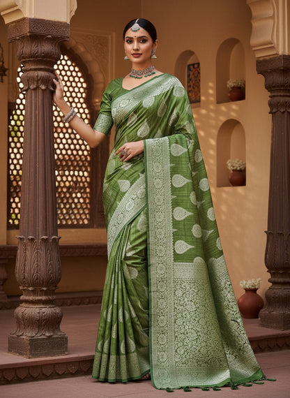 GREEN SEMI TUSSAR SILK SAREE