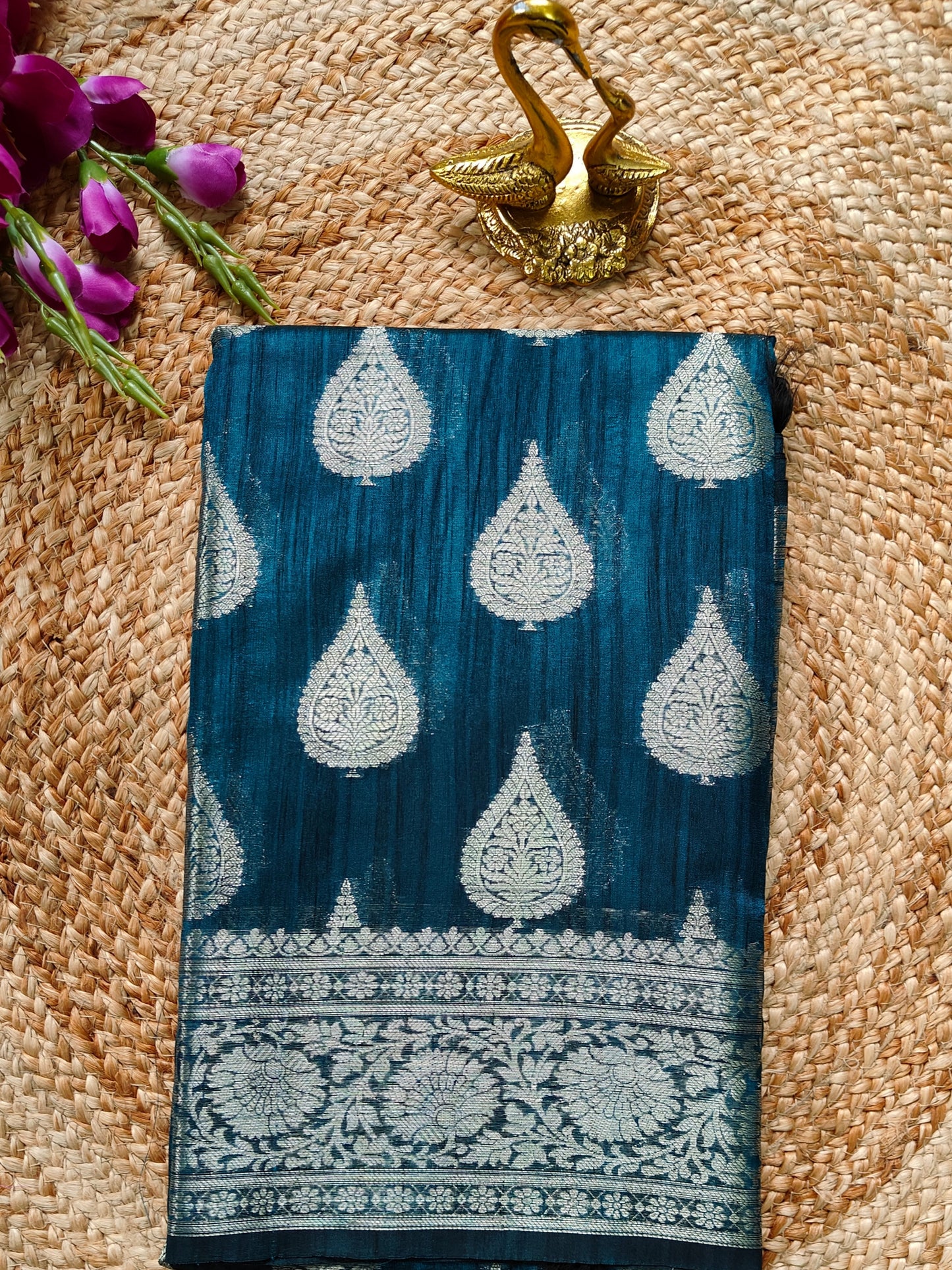 NAVY BLUE SEMI TUSSAR SILK SAREE