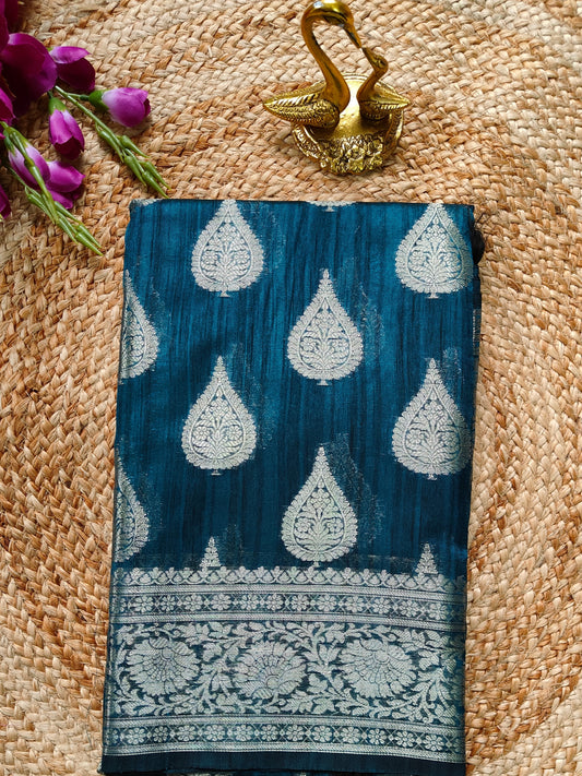 NAVY BLUE SEMI TUSSAR SILK SAREE