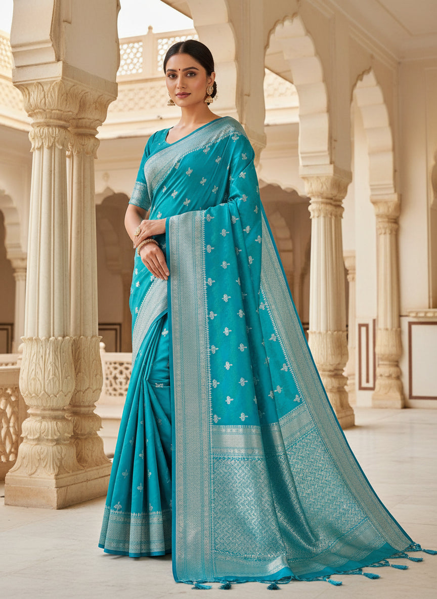 BANARASI SEA-GREEN JAMAWAR SILK SAREE
