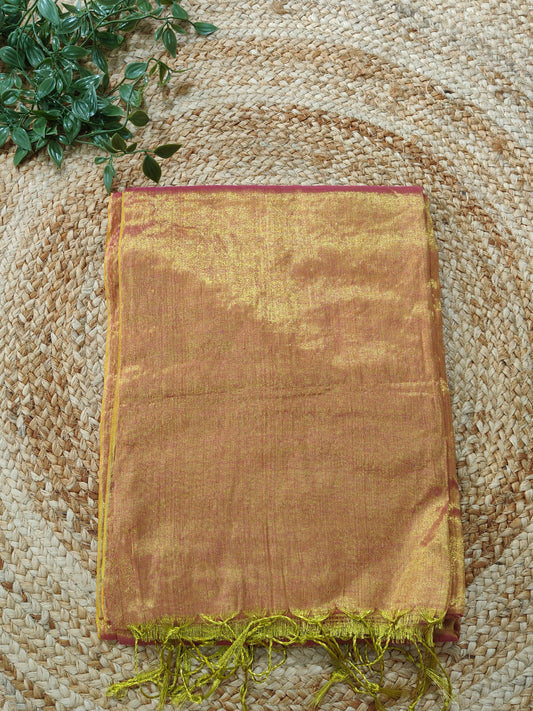 GOLD RAGA TISSUE  LINEN SAREE