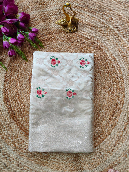 CREAM MASHRU KATAN SAREE