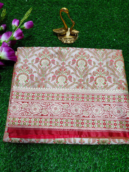 CREAM JAMAWAR KATAN SILK SAREE