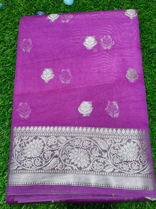 PURPLE SEMI GEORGEETE  SHIFFON SAREE WITH WATER ZARI