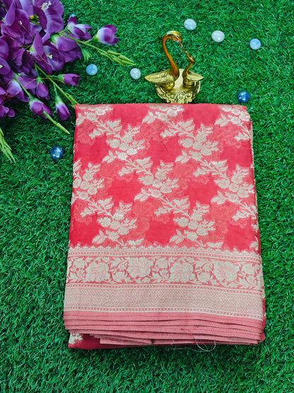 GAJRI PINK PURE GEORGETTE SAREE WITH ZARI JAAL