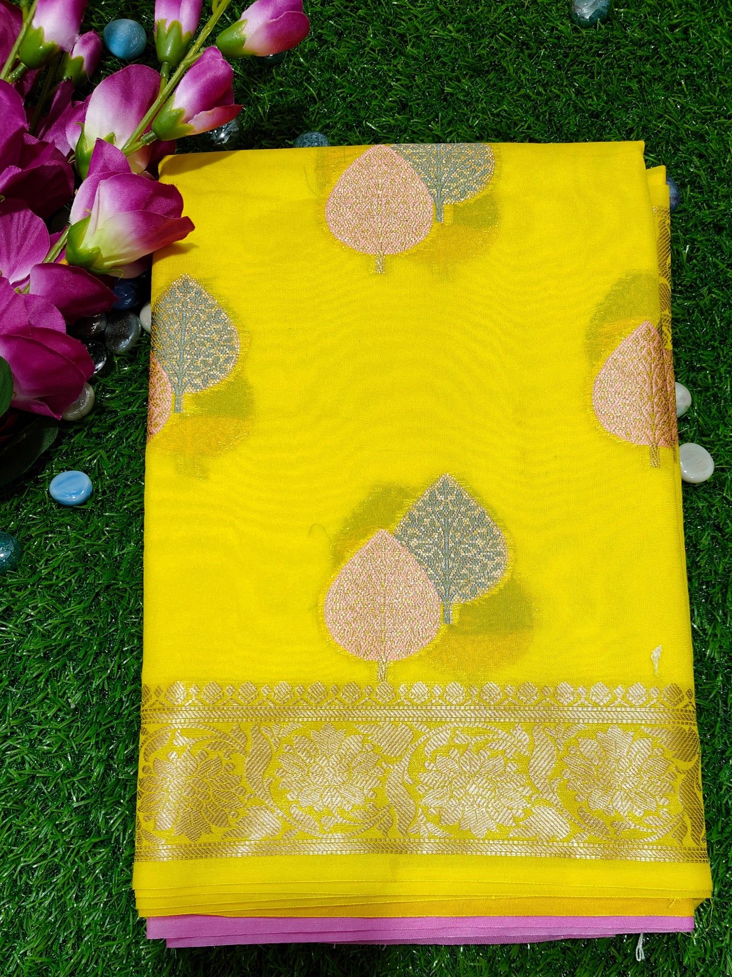 YELLOW SEMI GEORGETTE SILK SAREE