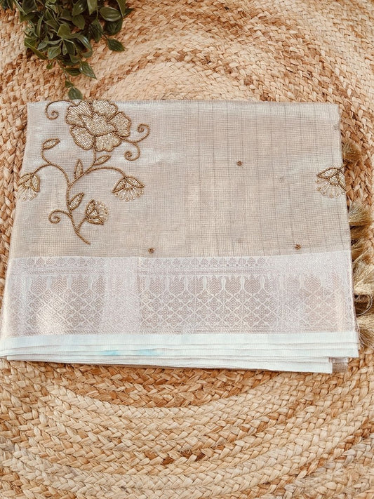 SUNEHRI CHEQUE KOTA TISSUE SAREE WITH ZARI