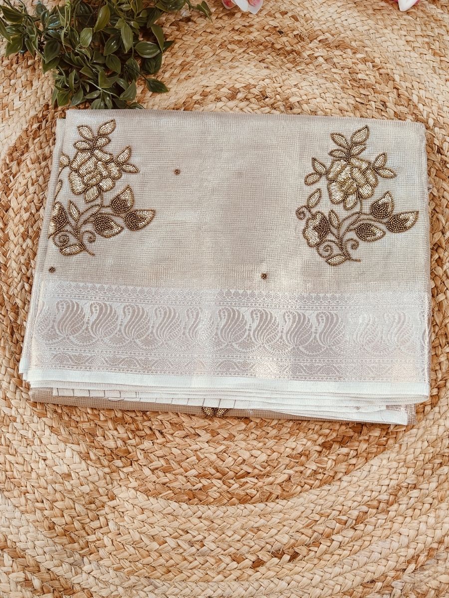 SUNEHRI CHEQUE KOTA TISSUE SAREES WITH ROSE ZARI