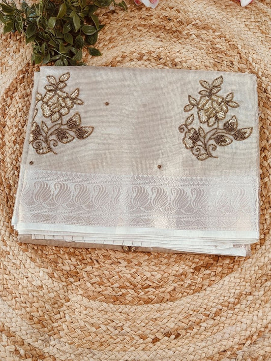 SUNEHRI CHEQUE KOTA TISSUE SAREES WITH ROSE ZARI