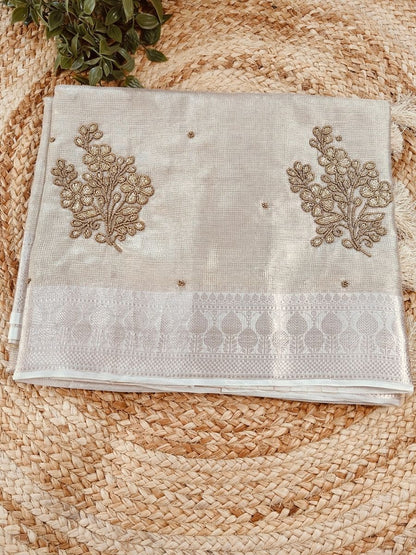 SUNEHRI CHEQUE KOTA TISSUE SAREES WITH FLOWER ZARI