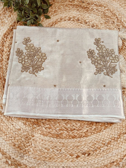 SUNEHRI CHEQUE KOTA TISSUE SAREES WITH FLOWER ZARI