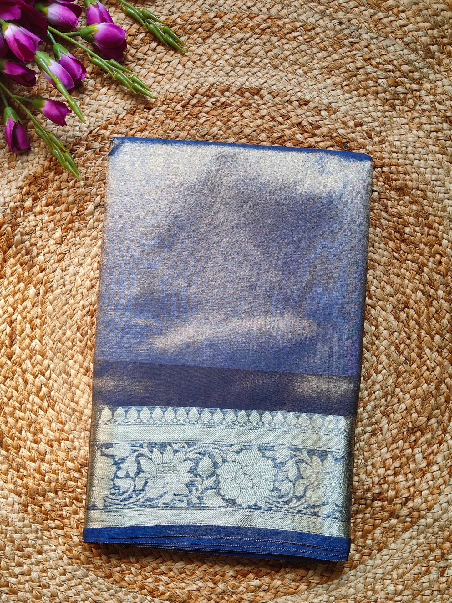 BLUE TISSUE SILK SAREE WITH ZARI WEAVED BORDER