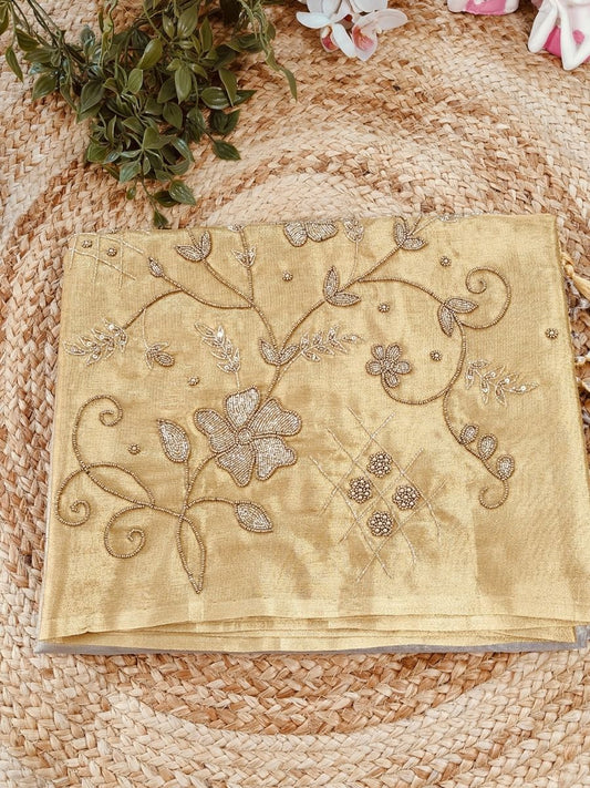 SUNEHRI LINEN TISSUE SILK SAREE