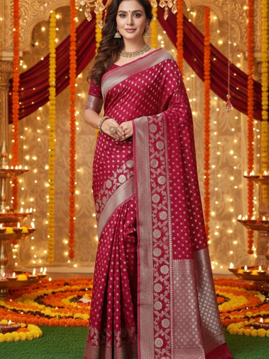 RED KHADDI GEORGETTE SILK SAREE