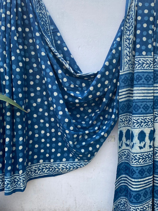 INDIGO BAGRU BOOTA PRINT COTTON SAREE