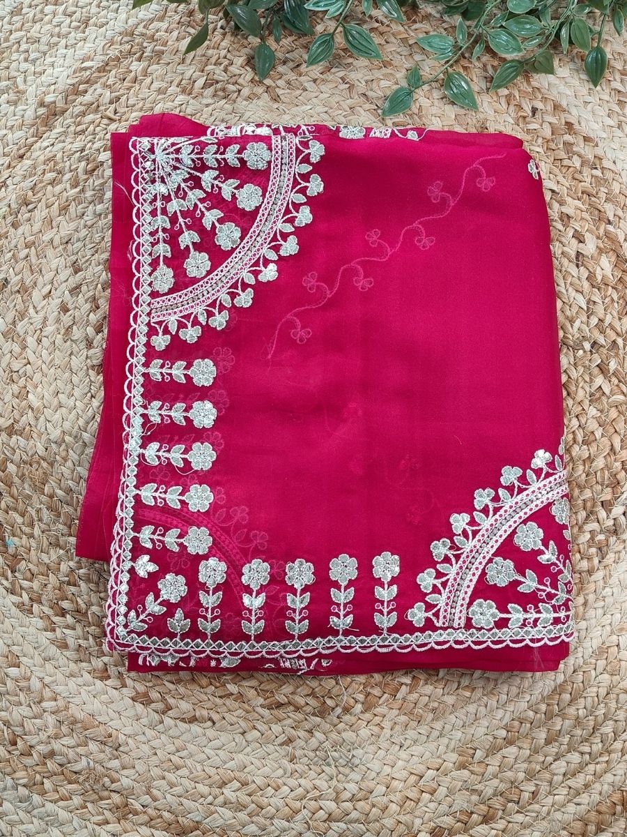 MAGENTA TISSUE PITA WORK SAREE