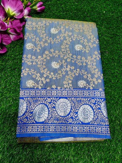 LIGHT BLUE DUAL TONE SEMI KATAN SILK SAREE