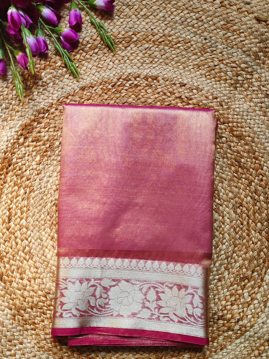 RED TISSUE SILK SAREE WITH ZARI WEAVED BORDER