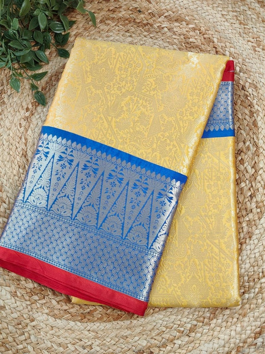 YELLOW SEMI KANCHI BORDER SAREES