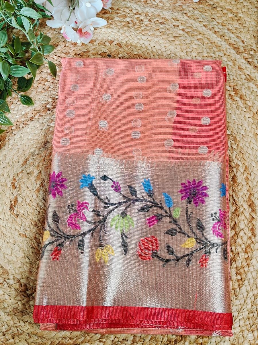 PEACH PAITHANI BORDER KOTA CHEQUE SAREE