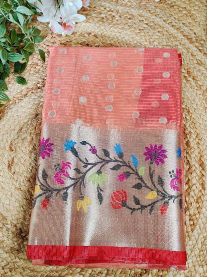 PEACH PAITHANI BORDER KOTA CHEQUE SAREE