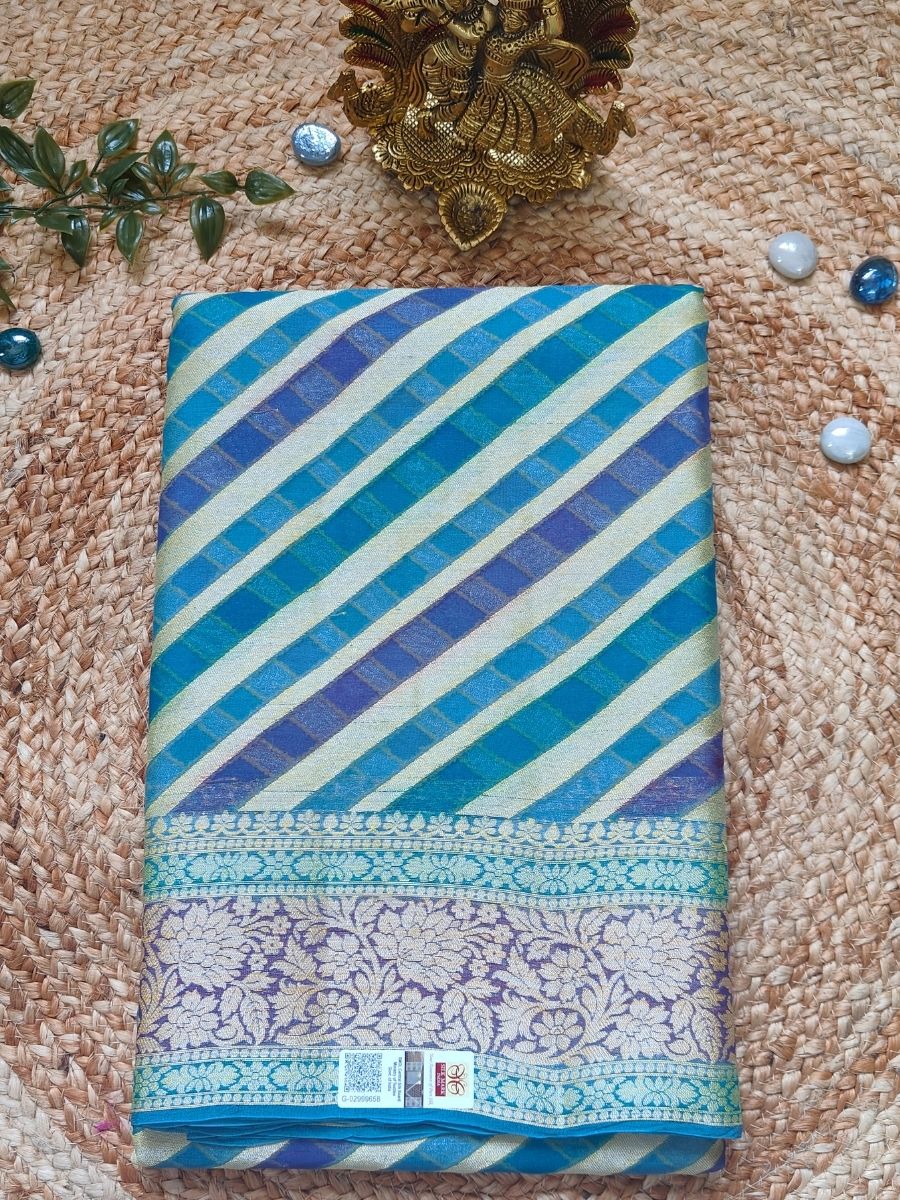BLUE LEHARIYA  PURE SHIFFON SAREE