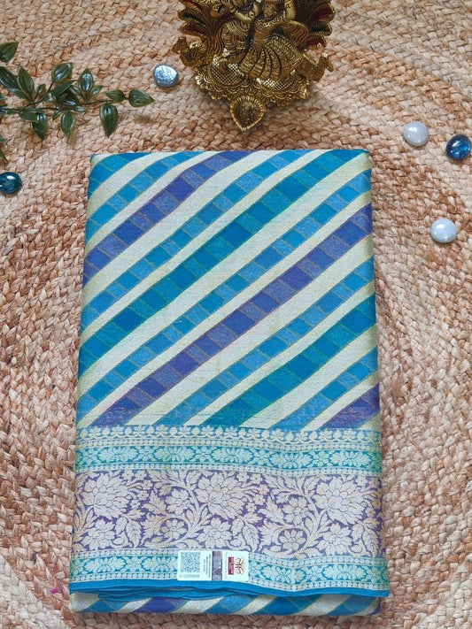 BLUE LEHARIYA  PURE SHIFFON SAREE