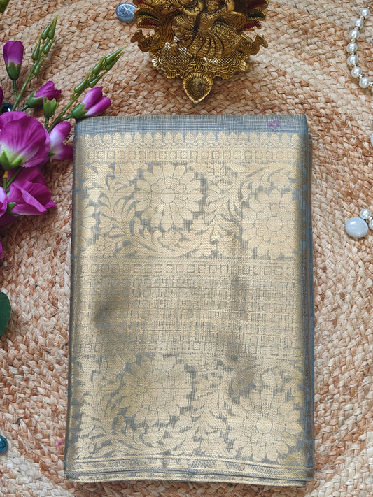 GREY TISSUE CHECK SAREE