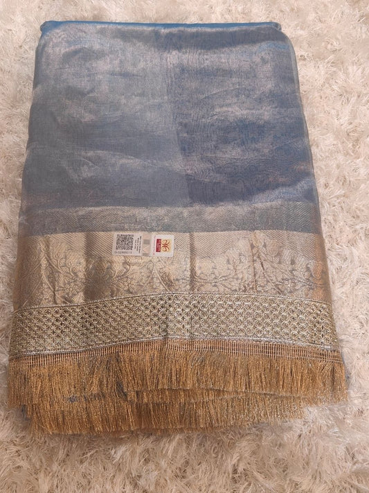 SKY BLUE PURE TISSUE MAHARANI SAREE