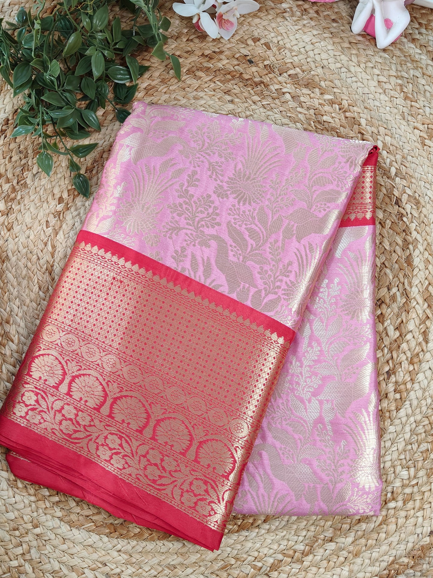 PINK SEMI KANCHI BORDER SAREES