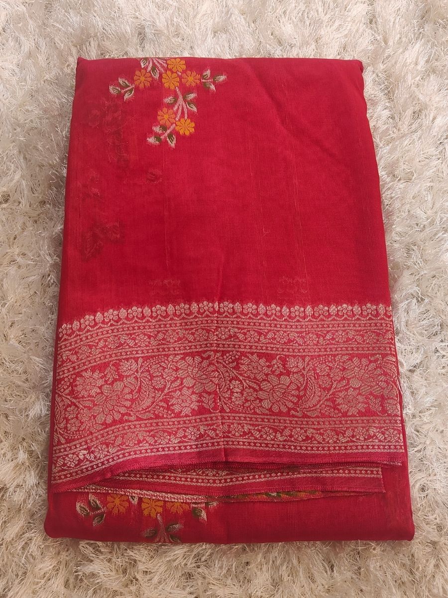 RED SEMI TASAR RESHAM WEAVED SAREE
